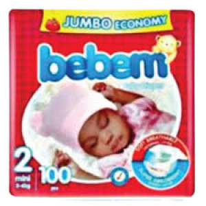 BEBEM BABY DIAPER SIZE 2 JUMBO MINI 100 PCS